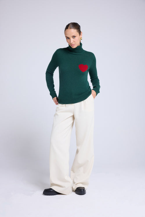 Pull Col Roule Love Heritage High Heart - Vert Bouteille Rouge