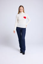 Pull Col Roule Love Heritage High Heart - Blanc Rouge