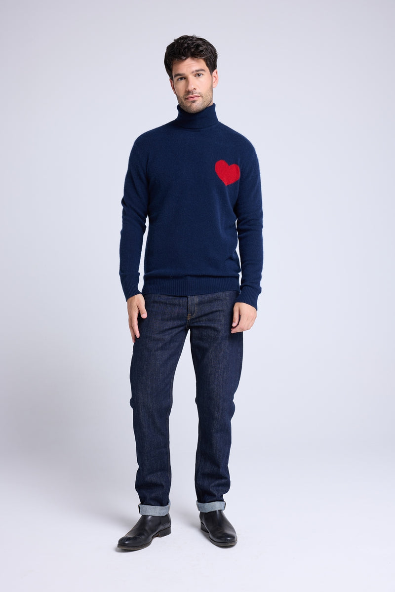 Pull Col Roule Love Heritage High Love - Bleu Marine Rouge
