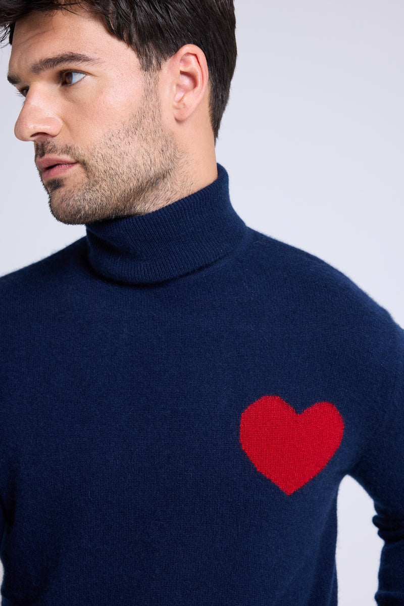 Pull Col Roule Love Heritage High Love - Bleu Marine Rouge