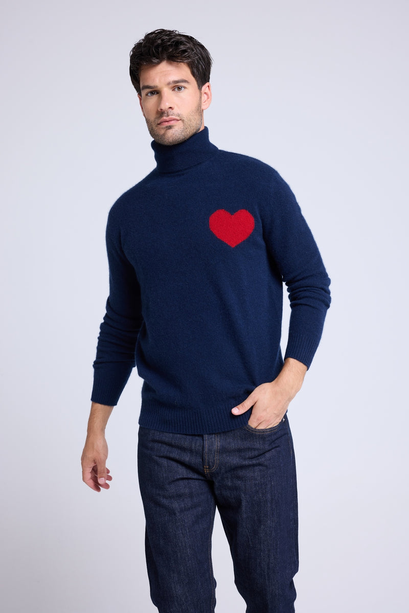 Pull Col Roule Love Heritage High Love - Bleu Marine Rouge
