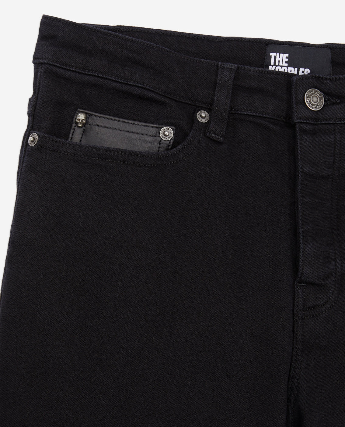 The Kooples - Men's Raw Black Jeans with Leather Ticket Pocket - Men