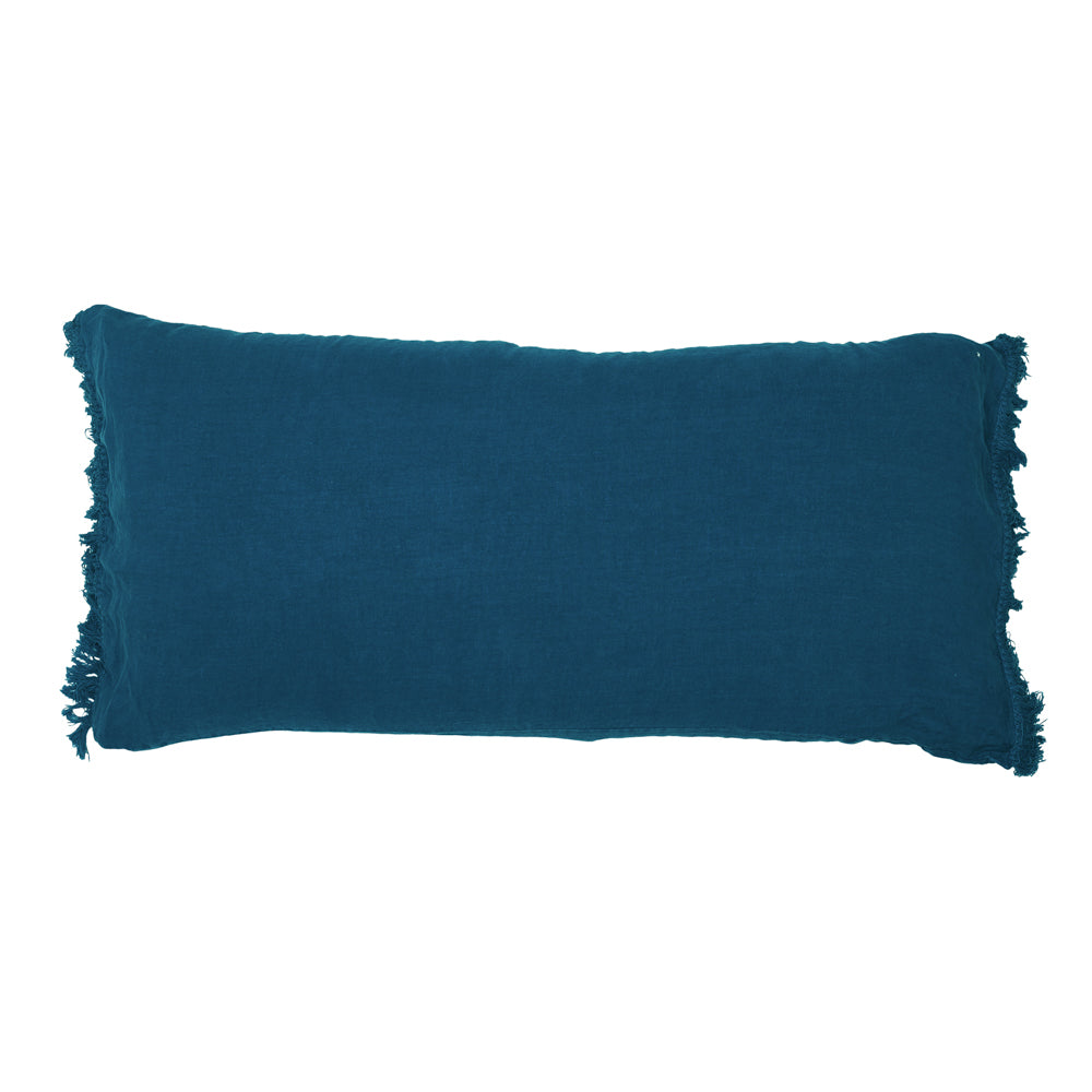 Washed Linen Cushion Cover with Fringed Finishes - White