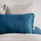 Washed Linen Cushion Cover with Fringed Finishes - White