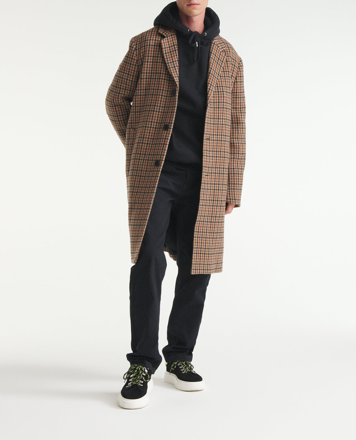 The Kooples - Manteau Laine Camel Carreaux Droit - Homme