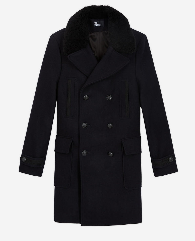 Manteau Long Croisee Col Detachable Fourrure - Homme