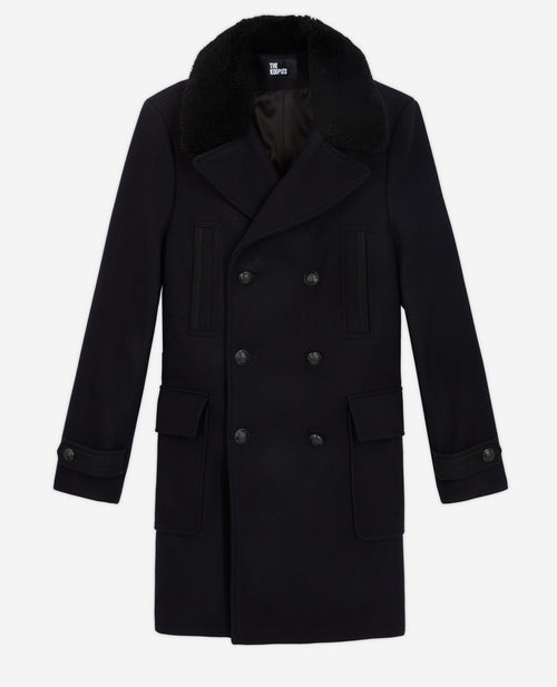 The Kooples - Manteau Long Croisee Col Detachable Fourrure - Homme