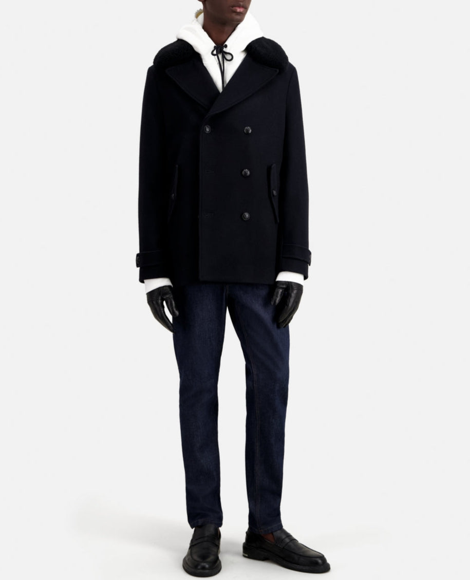 The Kooples - Pea Coat with Removable Fur Collar - Men