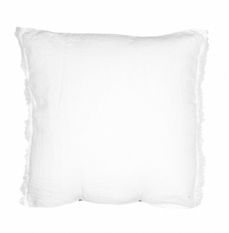 Housse De Coussin En Lin Lavé À Finitions Frangées Hmellowfrange - Blanc