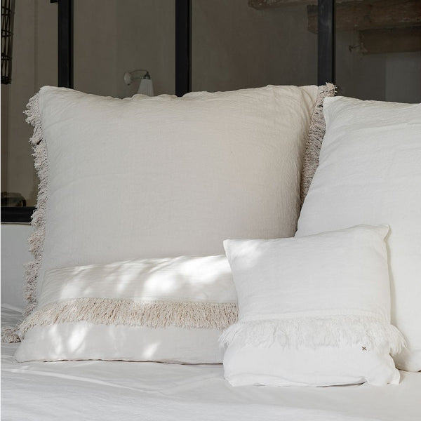 Housse De Coussin En Lin Lavé À Finitions Frangées Hmellowfrange - Plume