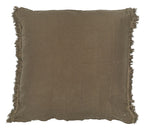 Washed Linen Cushion Cover with Fringed Finish - Khaki
