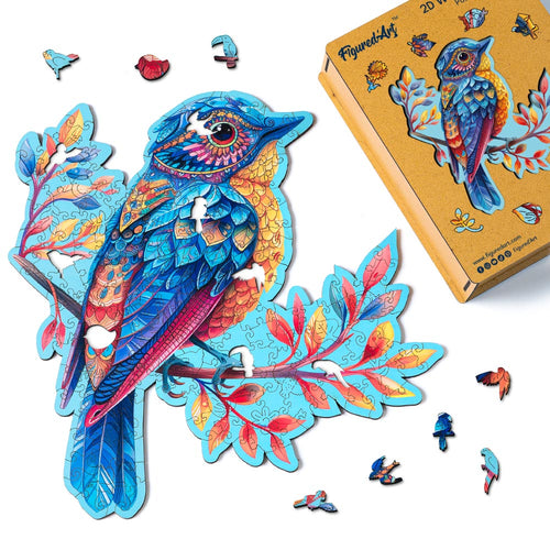 Puzzle en Bois Adulte - Oiseau bleu sur la Branche