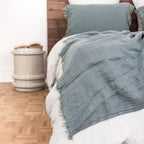 Washed Linen Cushion Cover with Fringed Finishes - Green