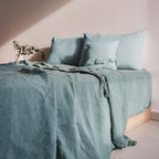 Washed Linen Cushion Cover with Fringed Finishes - Green
