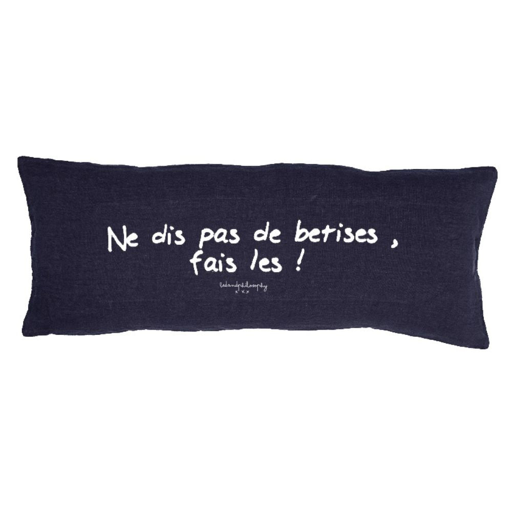 Housse De Coussin Sérigraphiée En Lin Lavé - Noir