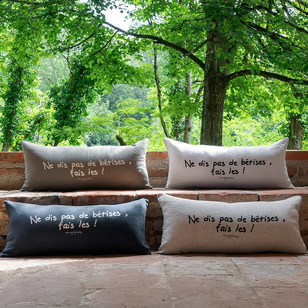 Housse De Coussin Sérigraphiée En Lin Lavé - Noir