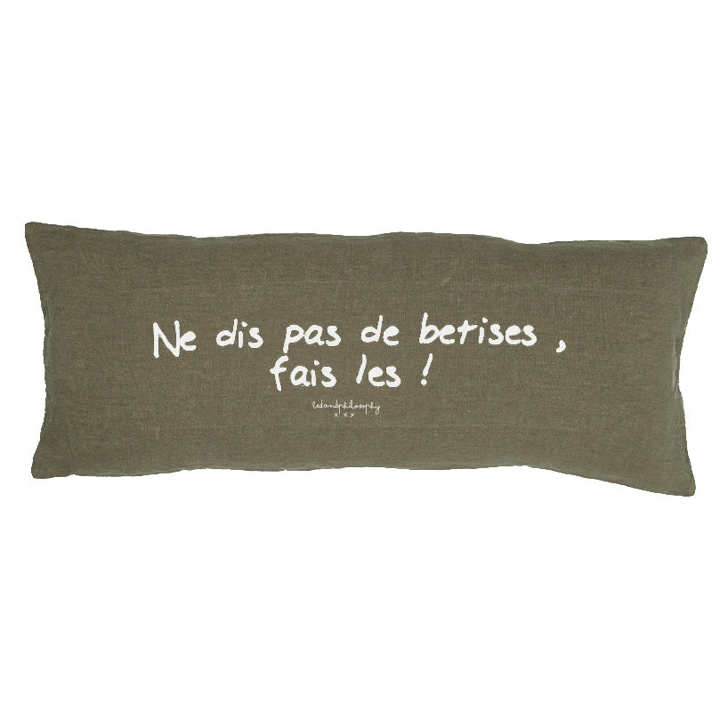 Screen-Printed Washed Linen Cushion Cover - Green