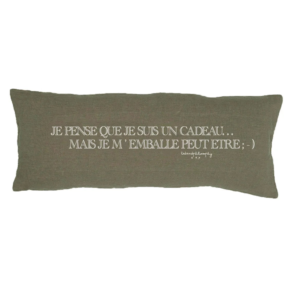 Funda de cojín serigrafiada de lino lavado - Verde