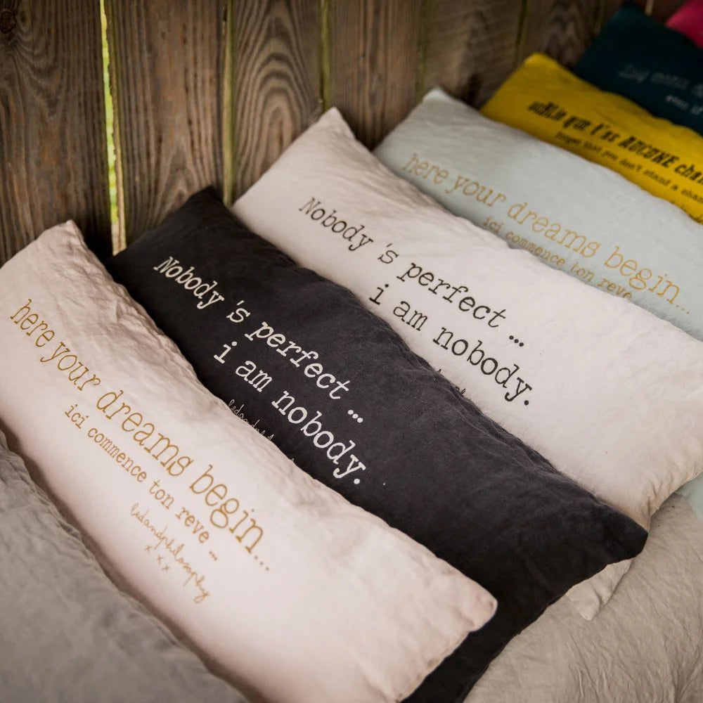 Housse De Coussin Sérigraphiée En Lin Lavé - Blanc
