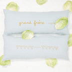 Housse De Coussin Sérigraphiée En Lin Lavé - Bleu