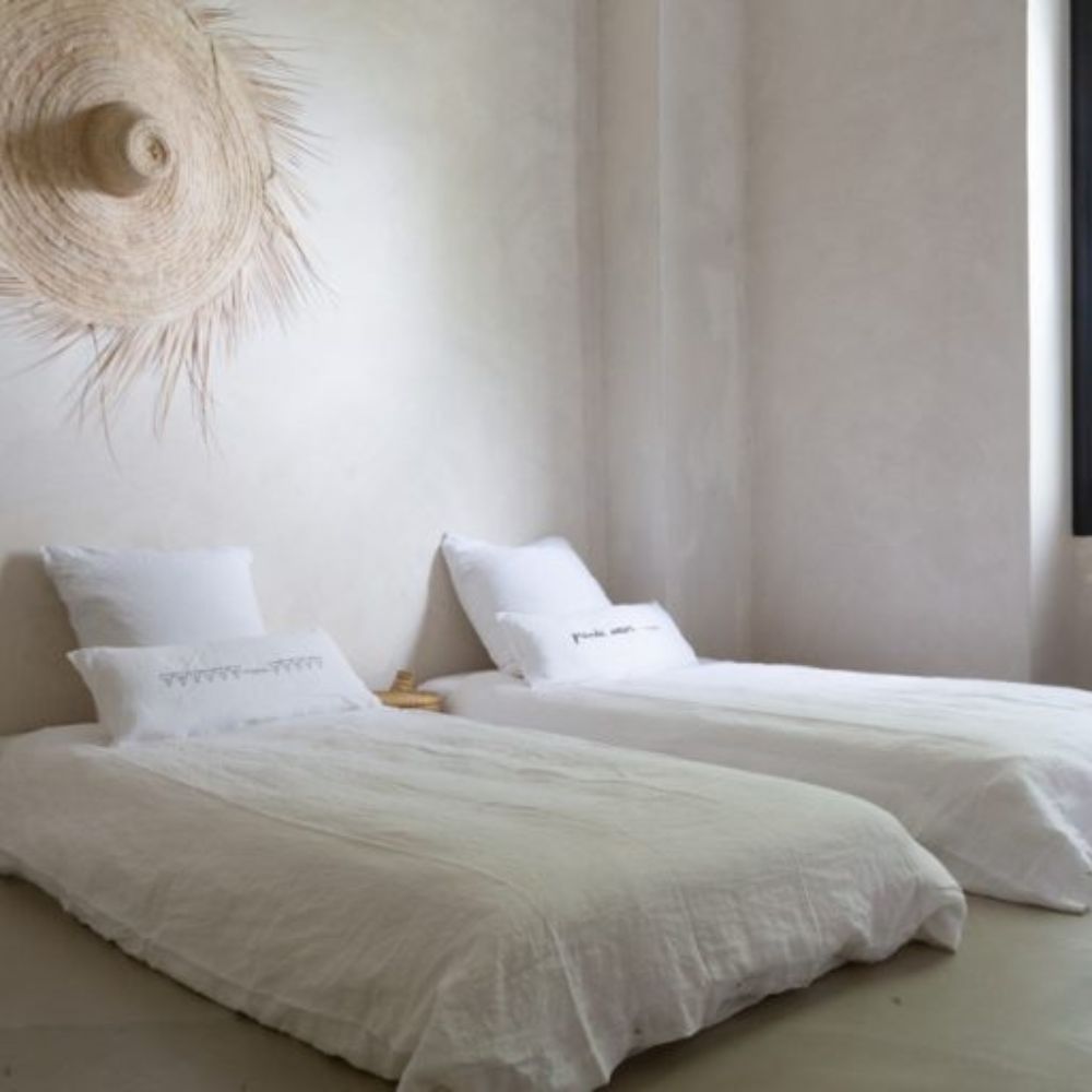 Housse De Coussin Sérigraphiée En Lin Lavé - Bleu