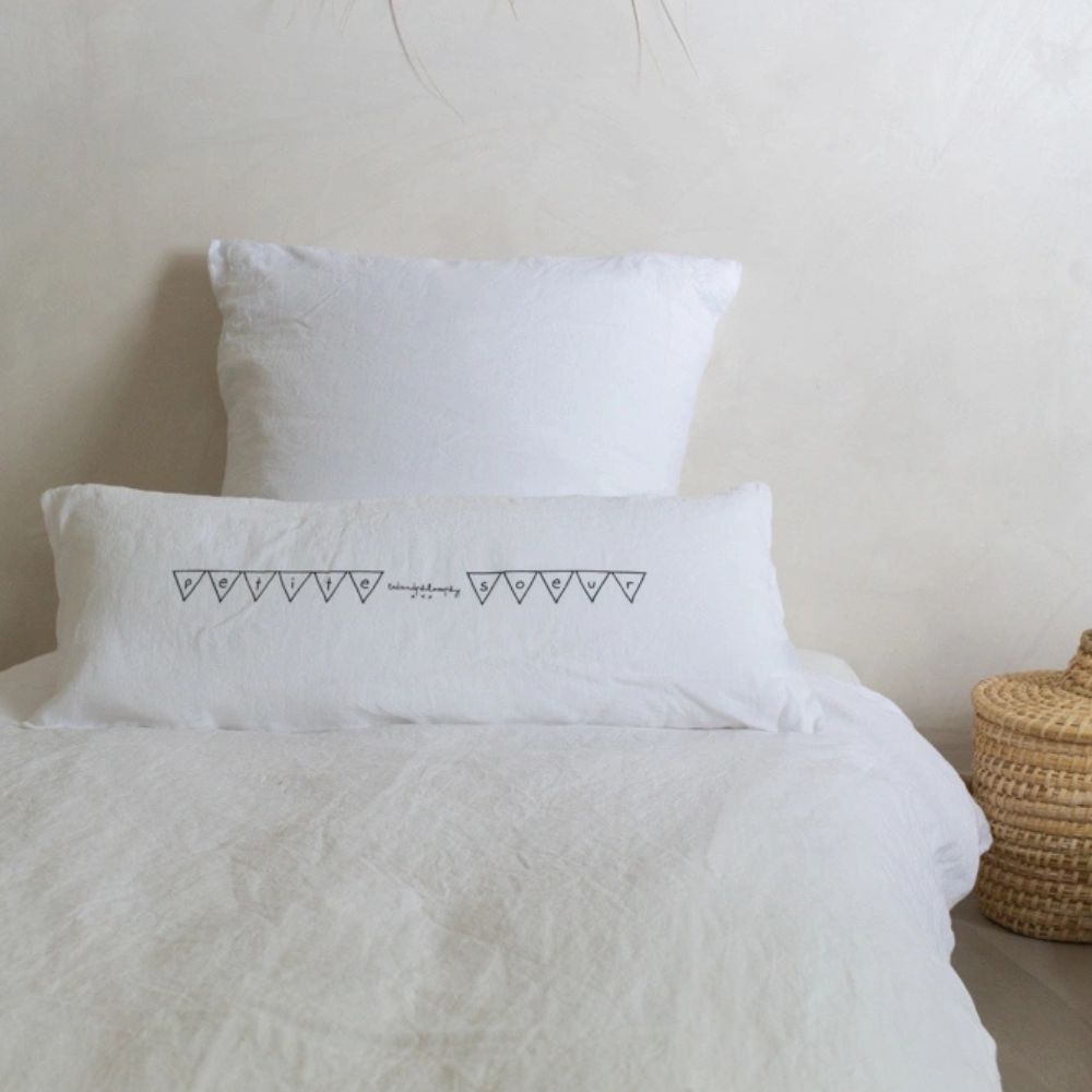 Housse De Coussin Sérigraphiée En Lin Lavé - Gris