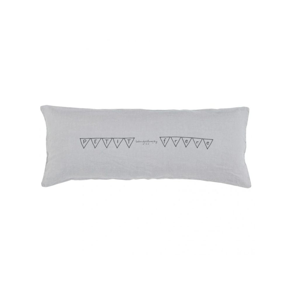 Housse De Coussin Sérigraphiée En Lin Lavé - Gris