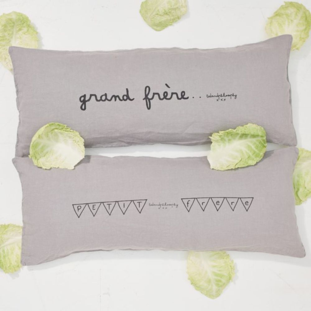 Housse De Coussin Sérigraphiée En Lin Lavé - Gris