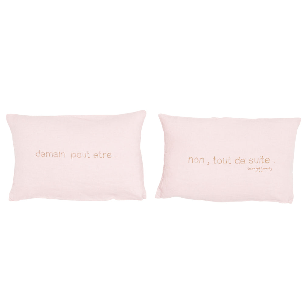 Screen-Printed Washed Linen Cushion Cover - Pink