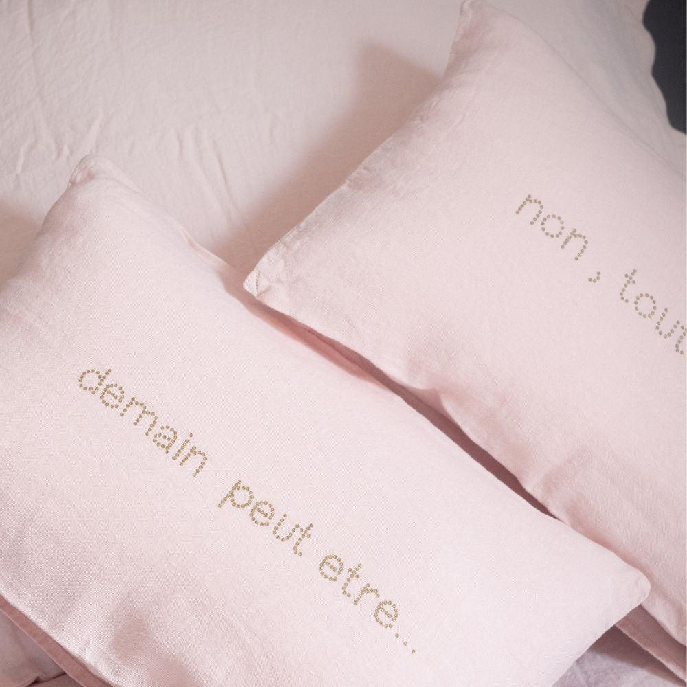 Screen-Printed Washed Linen Cushion Cover - Pink