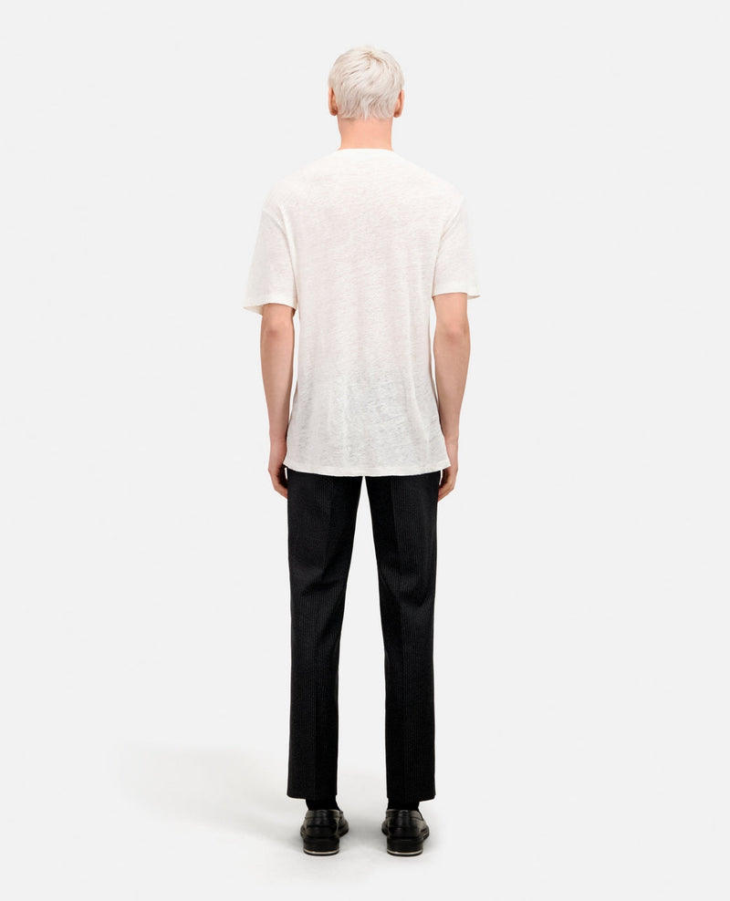 T-Shirt Manches Courtes En Lin Avec Broderie Poitrine - Homme