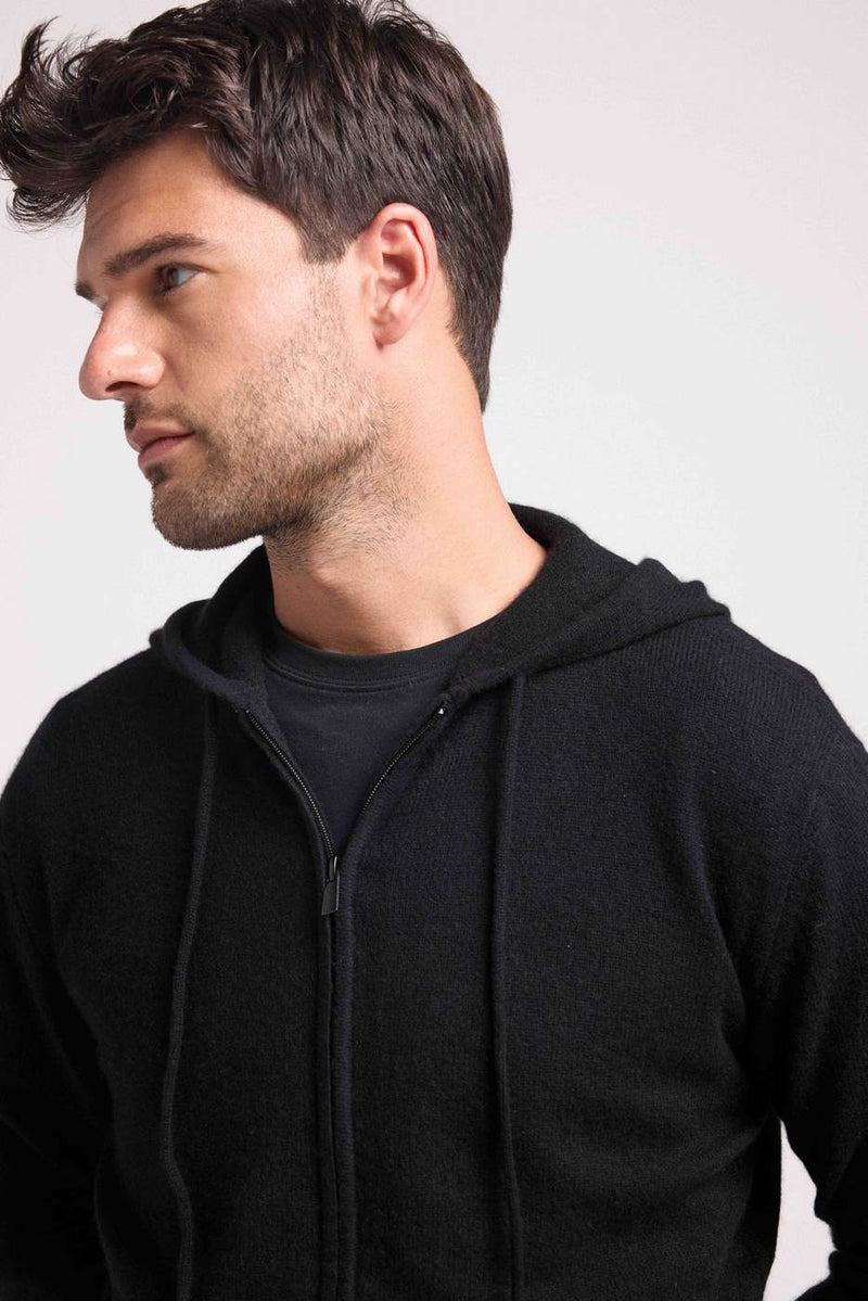 Hugo Zippe Hoodie - Black - 100% Cashmere Oeko-Tex - Man