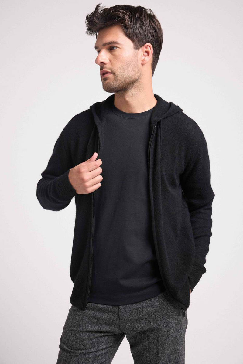 Hugo Zippe Hoodie - Black - 100% Cashmere Oeko-Tex - Man