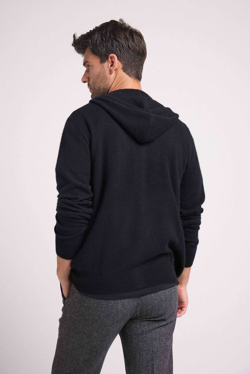 Hugo Zippe Hoodie - Negro - 100% Cachemira Oeko-Tex - Hombre