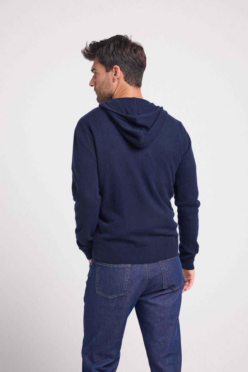 Hoodie Zippe Hugo - Bleu Marine - 100% Cachemire Oeko-Tex - Homme