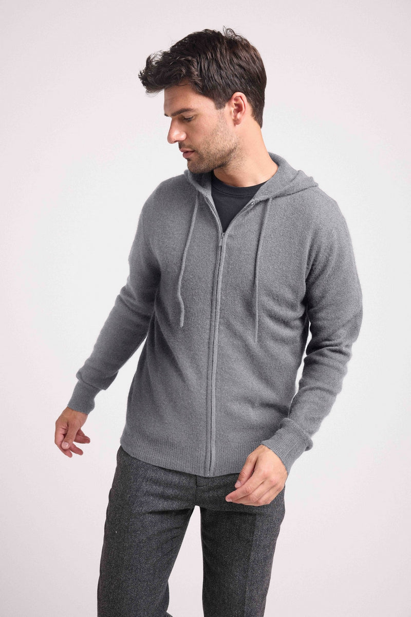 Hoodie Zippe Hugo - Gris Fonce - 100% Cachemire Oeko-Tex - Homme