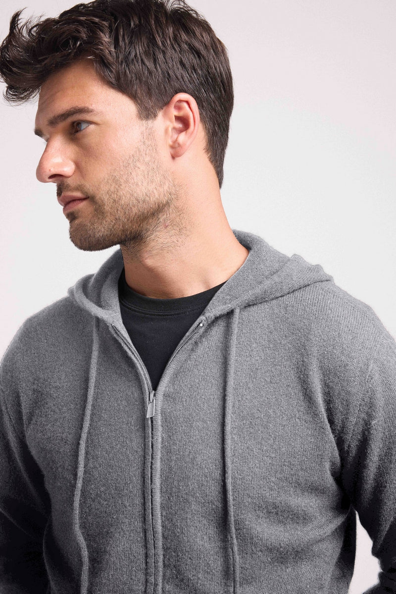 Hoodie Zippe Hugo - Gris Fonce - 100% Cachemire Oeko-Tex - Homme