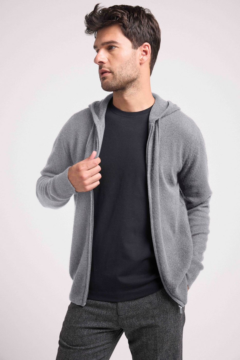 Hugo Zip-Up Hooded Sweatshirt - Dark Grey - Men