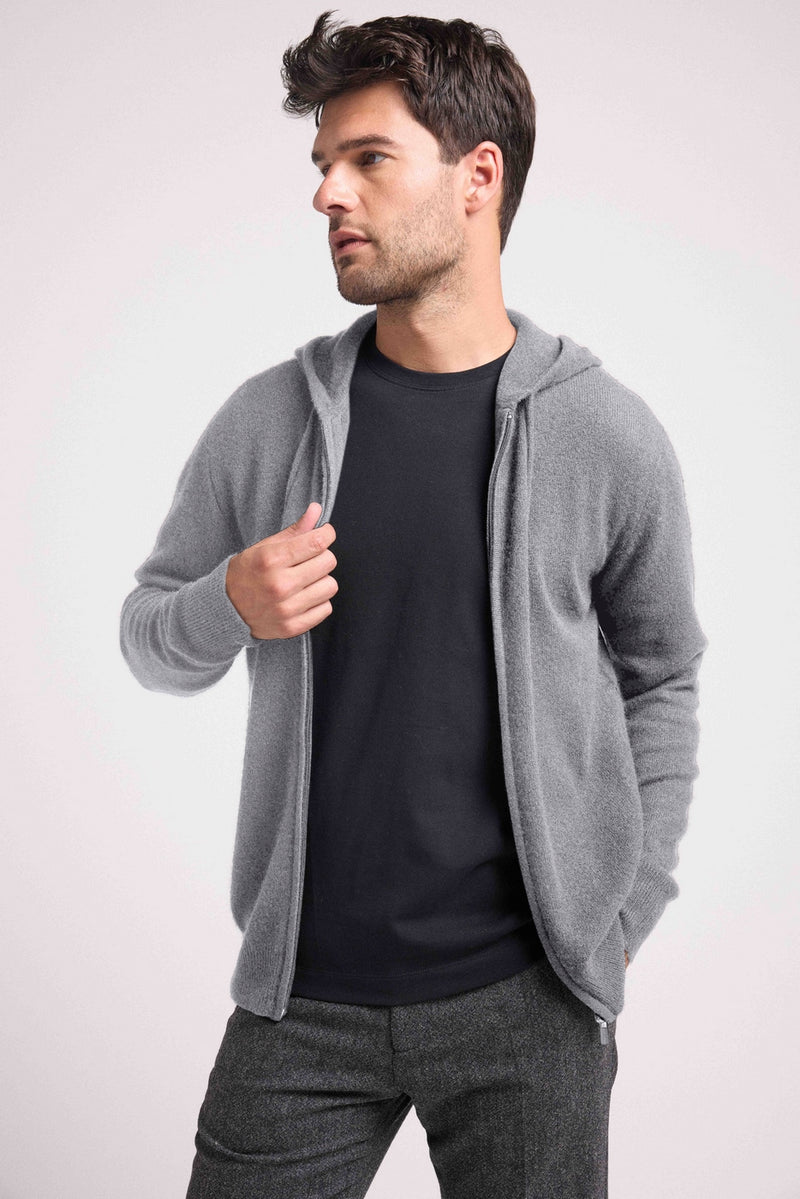 Hoodie Zippe Hugo - Gris Fonce - 100% Cachemire Oeko-Tex - Homme