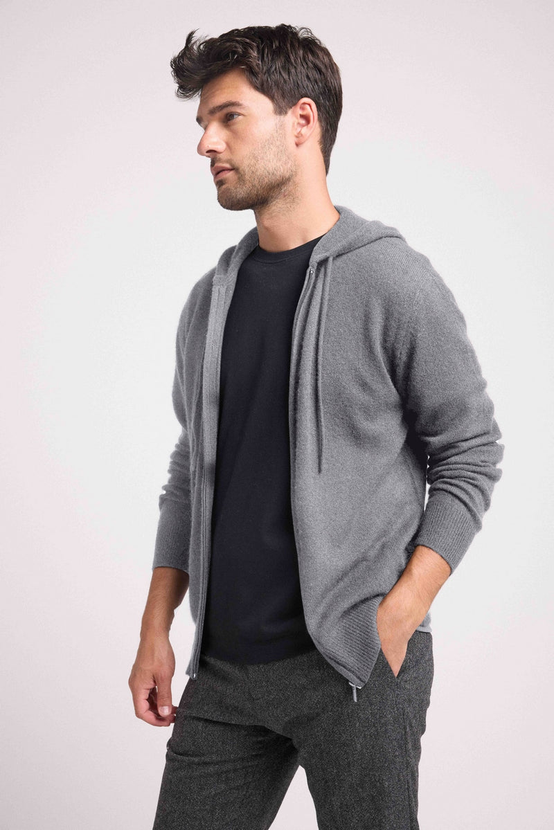 Hoodie Zippe Hugo - Gris Fonce - 100% Cachemire Oeko-Tex - Homme