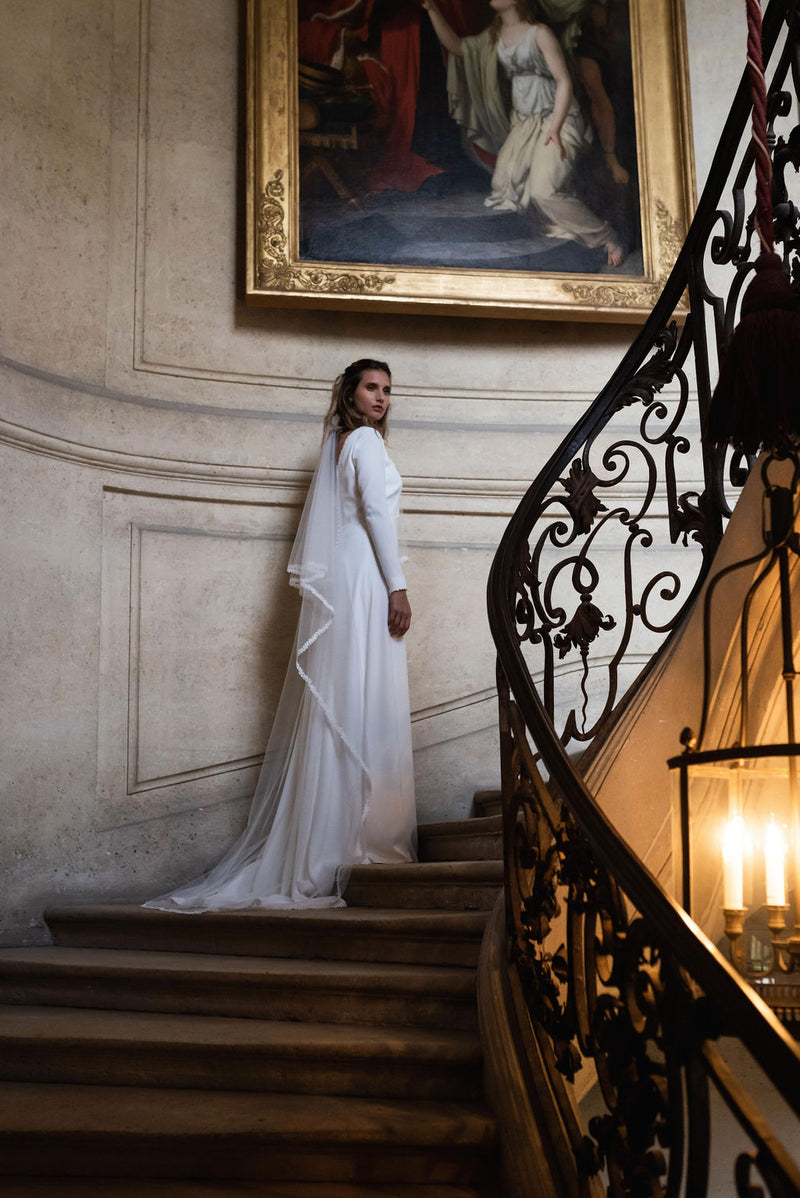 Robe Longue De Mariée D'Hiver - Blanc Soie