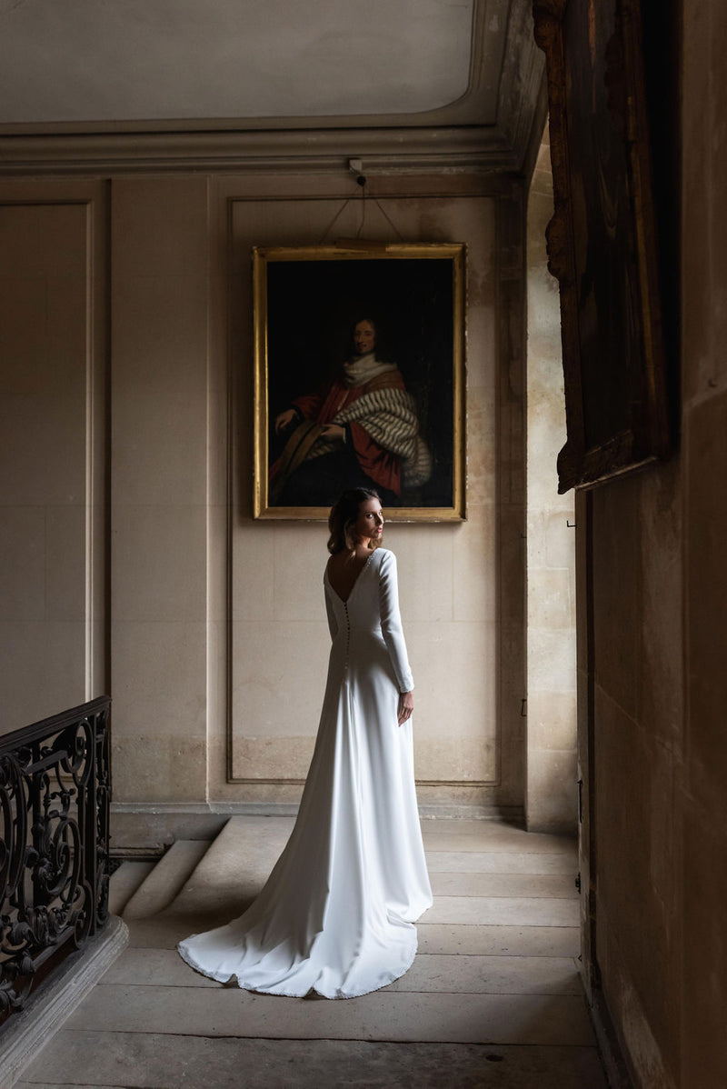 Robe Longue De Mariée D'Hiver - Blanc Soie