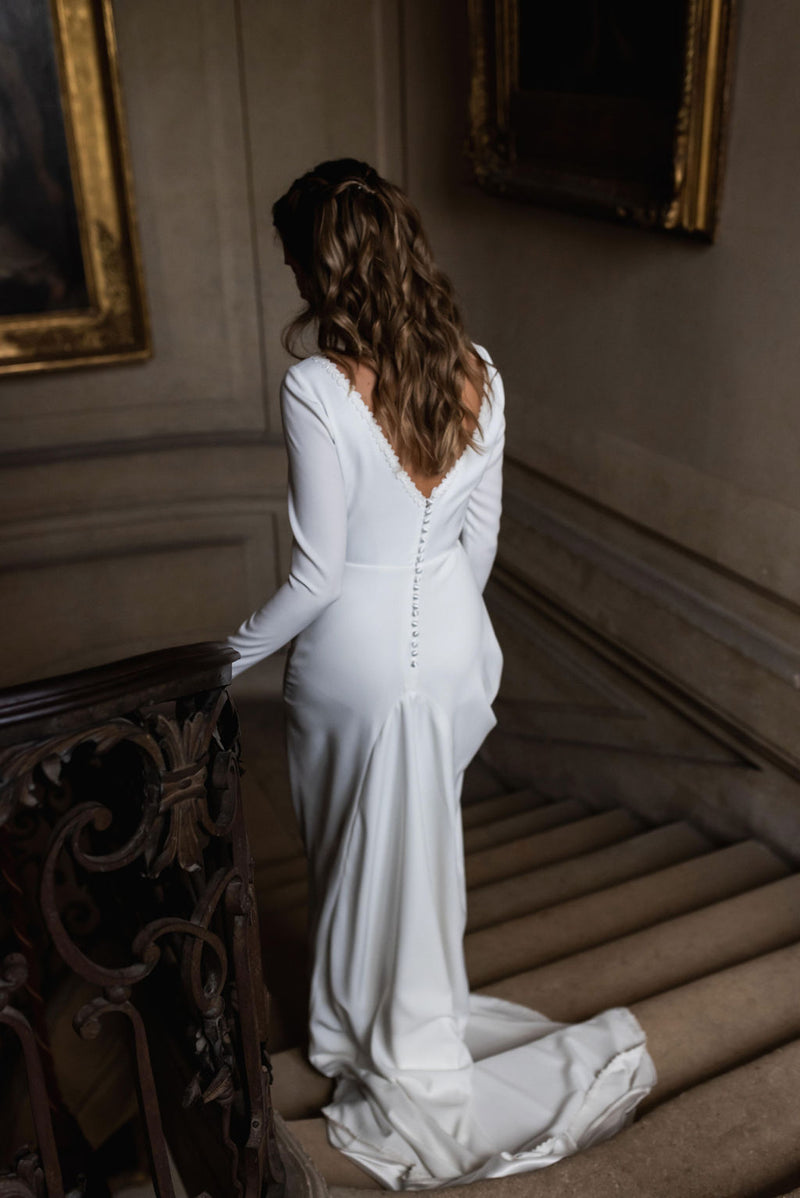 Robe Longue De Mariée D'Hiver - Blanc Soie