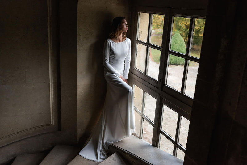 Robe Longue De Mariée D'Hiver - Blanc Soie