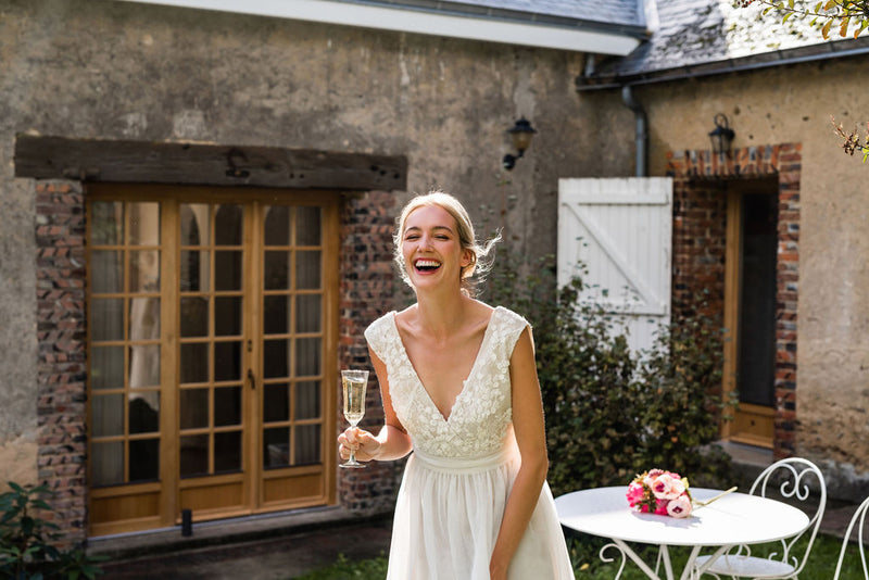 Robe Longue Grace - Blanc Soie Et Blush