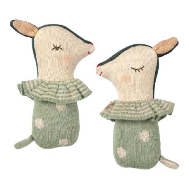 Bambi dusty mint cuddly toy rattle - MAILEG selection on amaetc.com, eco friendly concept store for children