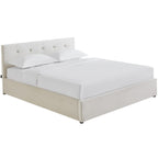 Tina - Lit Coffre Adulte avec Tête de Lit Matelassée en Velours et Sommier - Beige