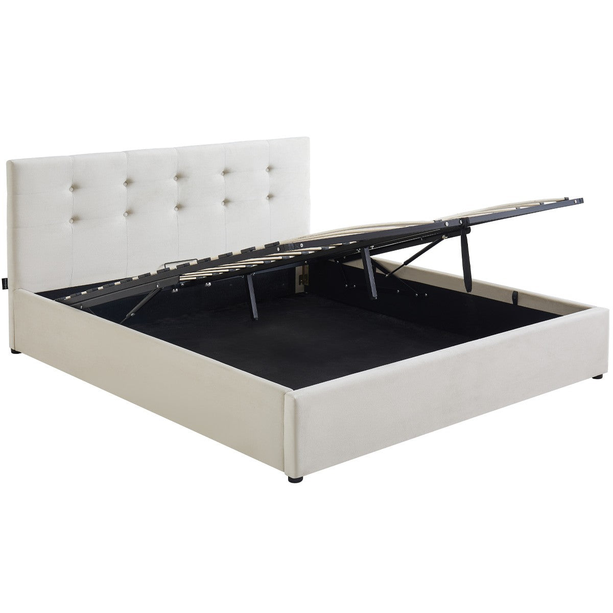 Tina - Lit Coffre Adulte avec Tête de Lit Matelassée en Velours et Sommier - Beige