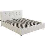 Tina - Lit Coffre Adulte avec Tête de Lit Matelassée en Velours et Sommier - Beige