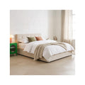 Tina - Lit Coffre Adulte avec Tête de Lit Matelassée en Velours et Sommier - Beige